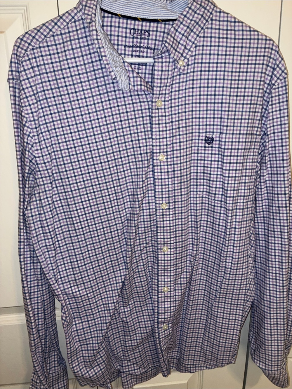 Chaps Purple Blue and White Plaid Button-Down Shirt